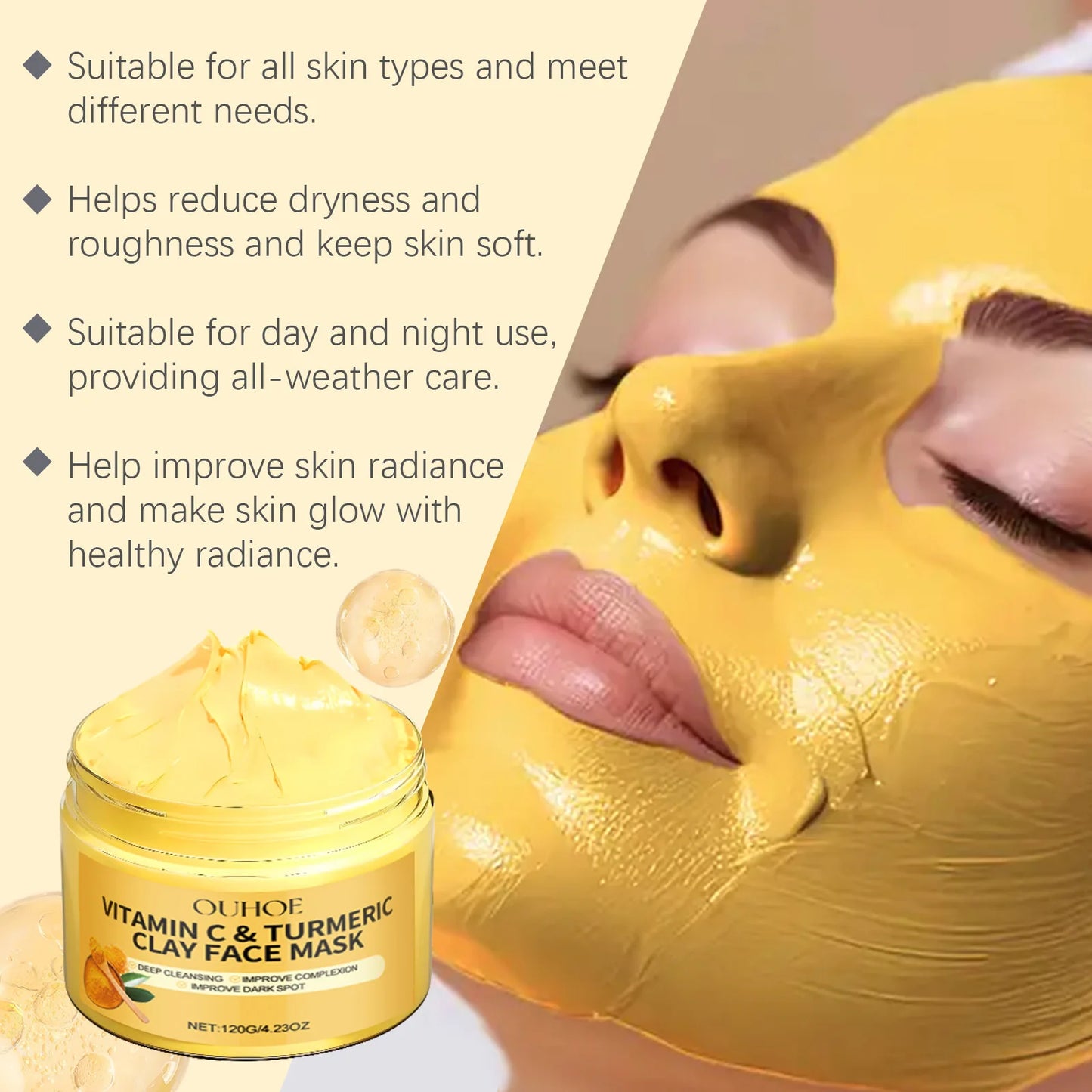 Vitamin C Exfoliating facial mask Turmeric Exfoliating facial mask Improve Pore Deep Cleaning facial mask Apply facial mask