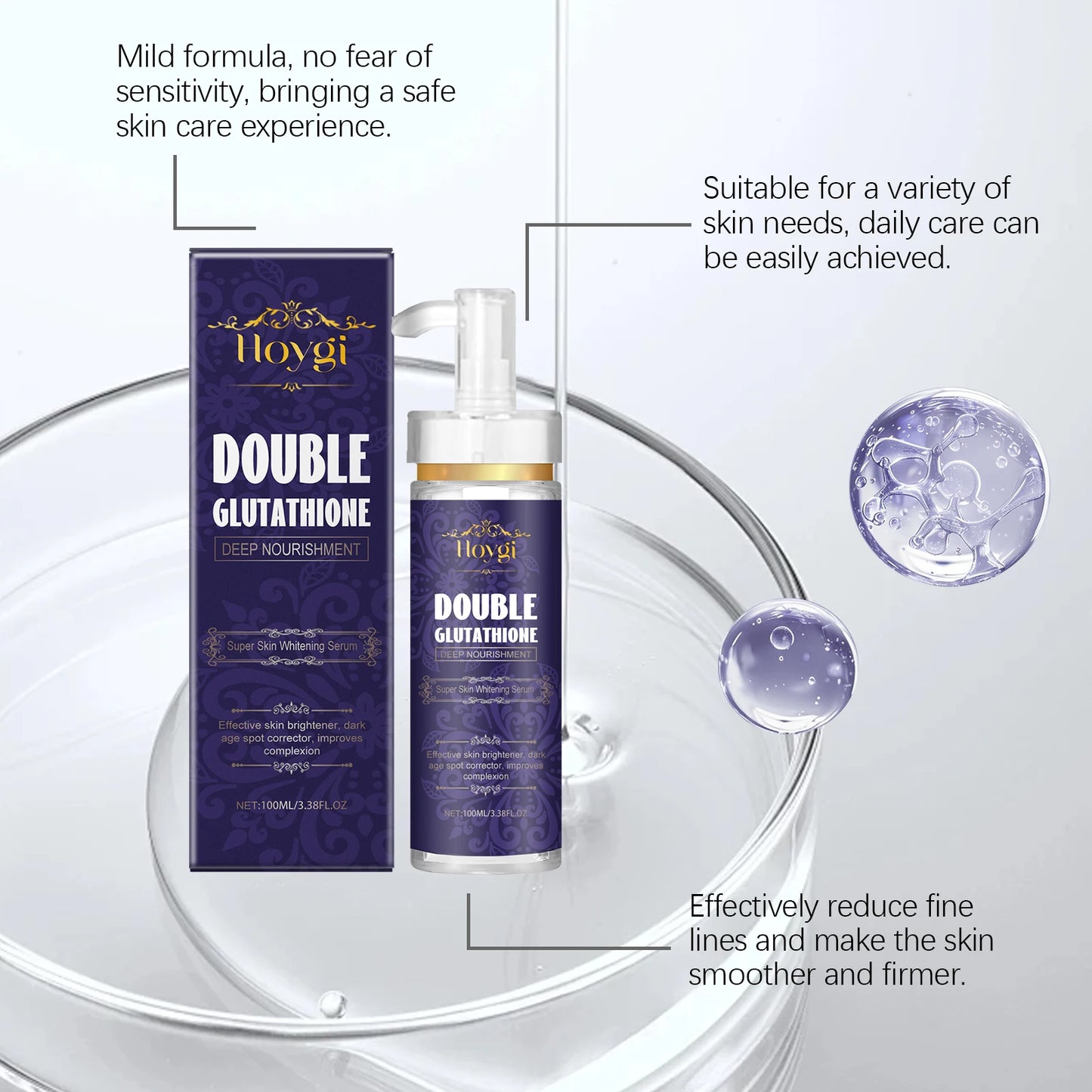 Hoygi 100ml Double Glutathione Serum For Skin Whitening Moisturizing Repair Dullness Remove Dark Spots Brighten Skin Care Serum