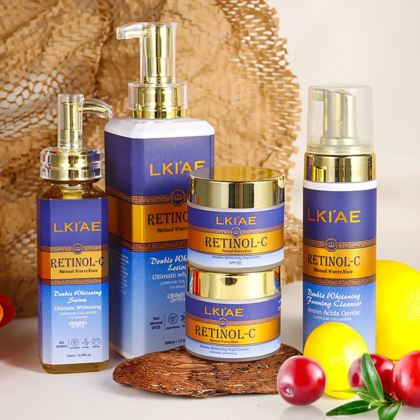 LKIAE Advanced Retinol Double Whitening Skin Care Set, Deeply Moisturizing, Clean Skin, Reduce Wrinkles, Stains, Dark Spots