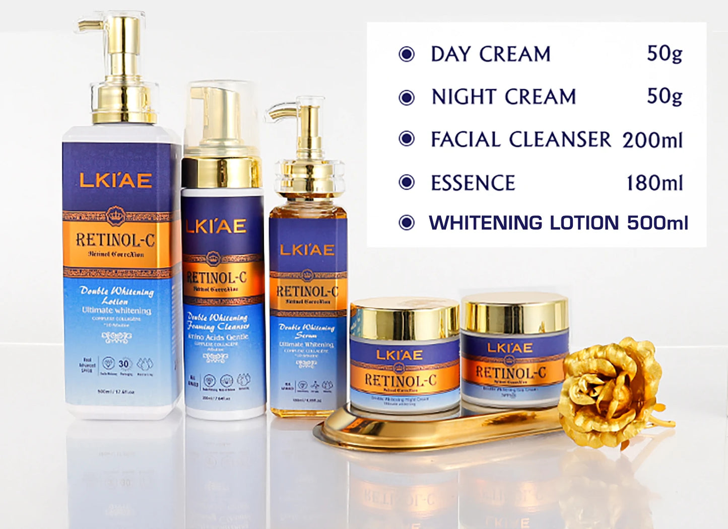 LKIAE Advanced Retinol Double Whitening Skin Care Set, Deeply Moisturizing, Clean Skin, Reduce Wrinkles, Stains, Dark Spots