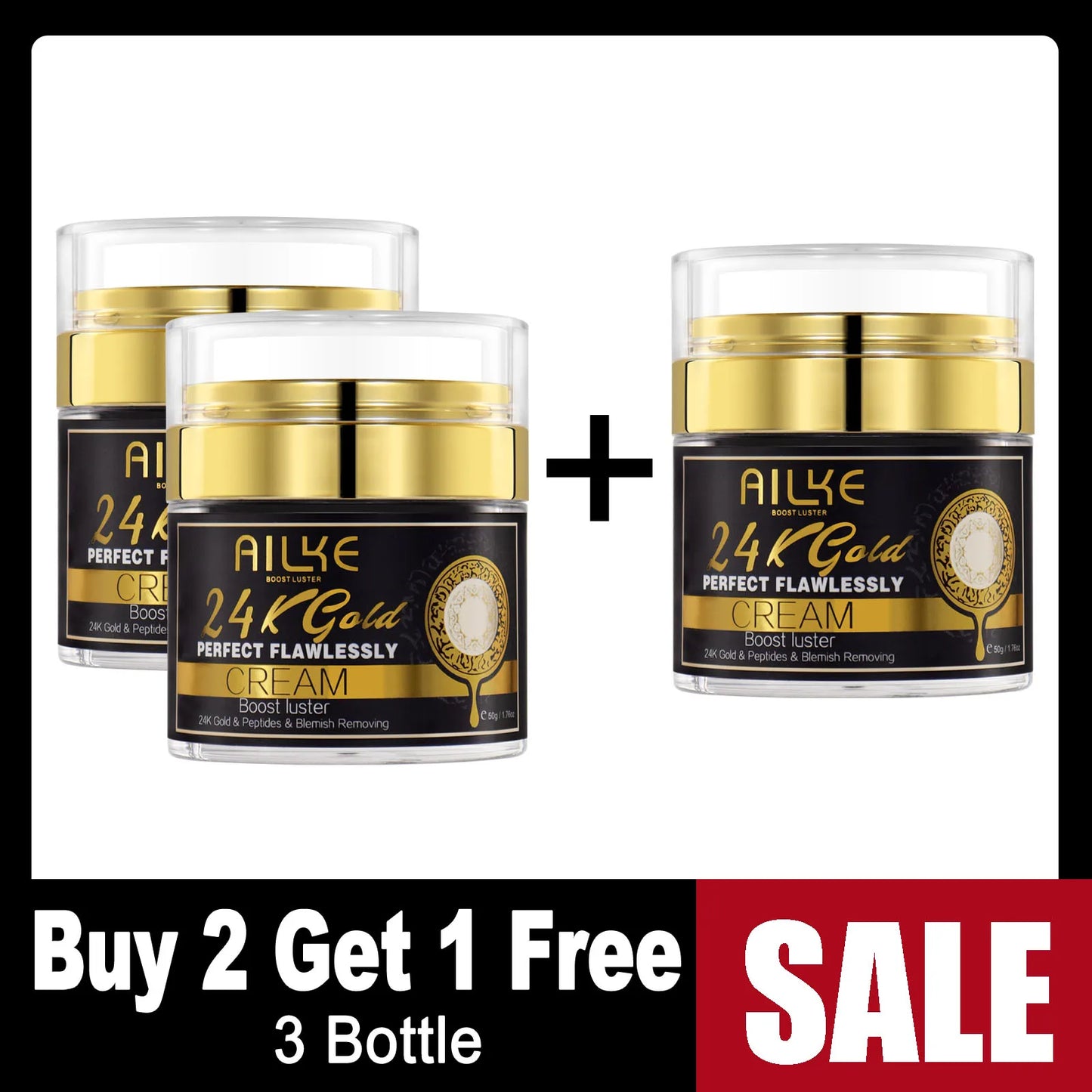 AILKE 24K Whitening Skin Care Set, Lightening, Remove Black Spots, Melanin, Stains, Even Skin Tone, Moisturizing, for All Skin