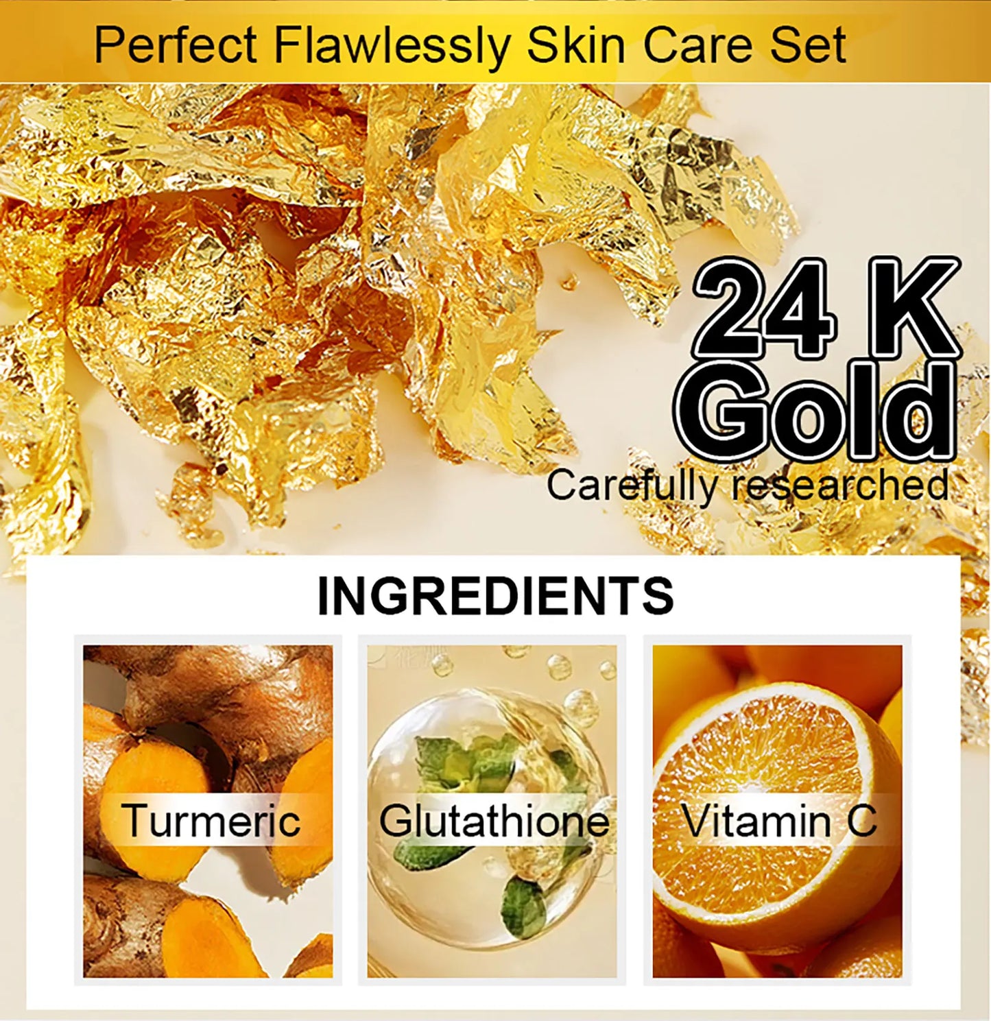 AILKE 24K Gold Collagen Whitening Skin Care Set for All Skin Types, Remove Dark Spot, Wrinkles, Anti Aging, Even Skin Tone