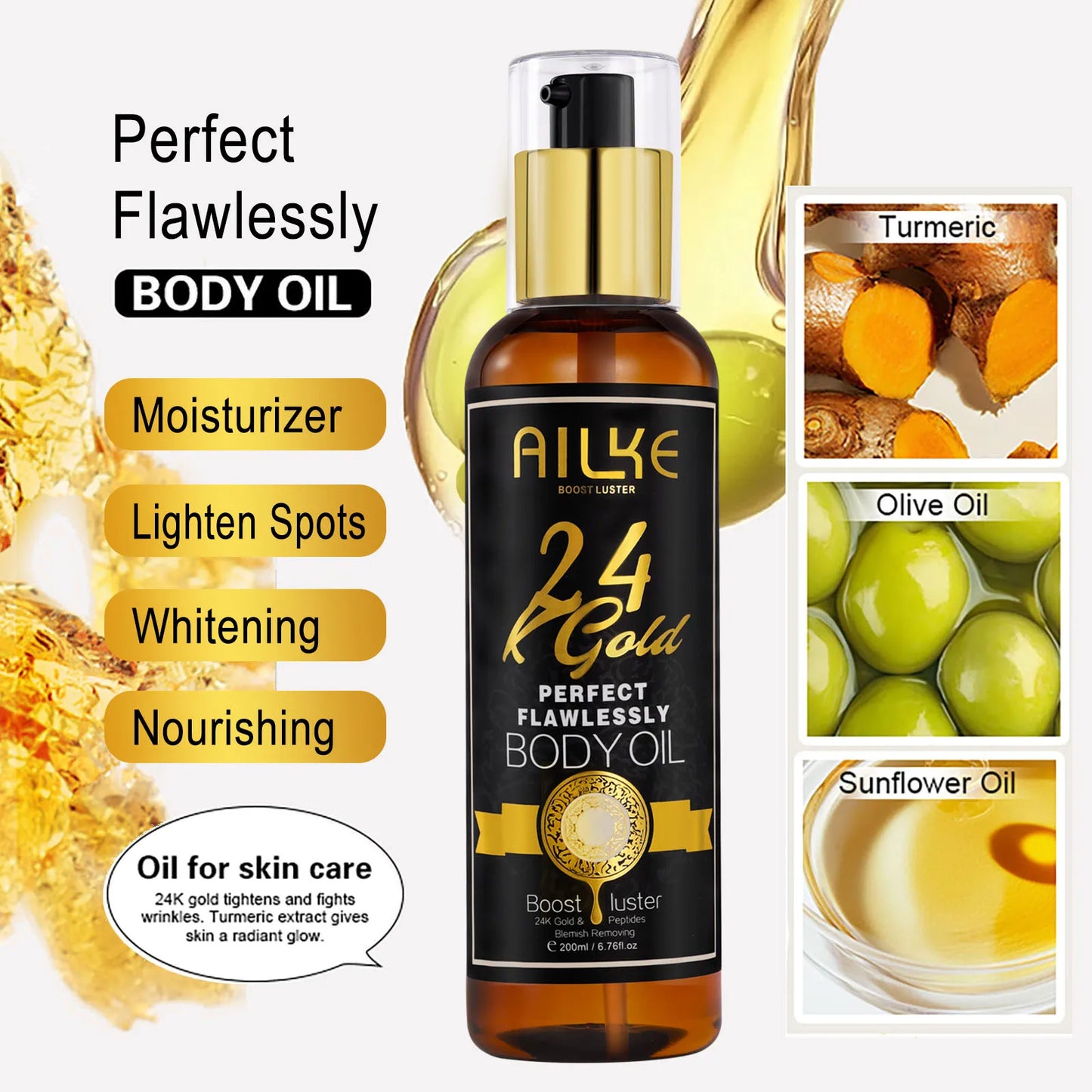 AILKE 24K Gold Collagen Whitening Skin Care Set for All Skin Types, Remove Dark Spot, Wrinkles, Anti Aging, Even Skin Tone