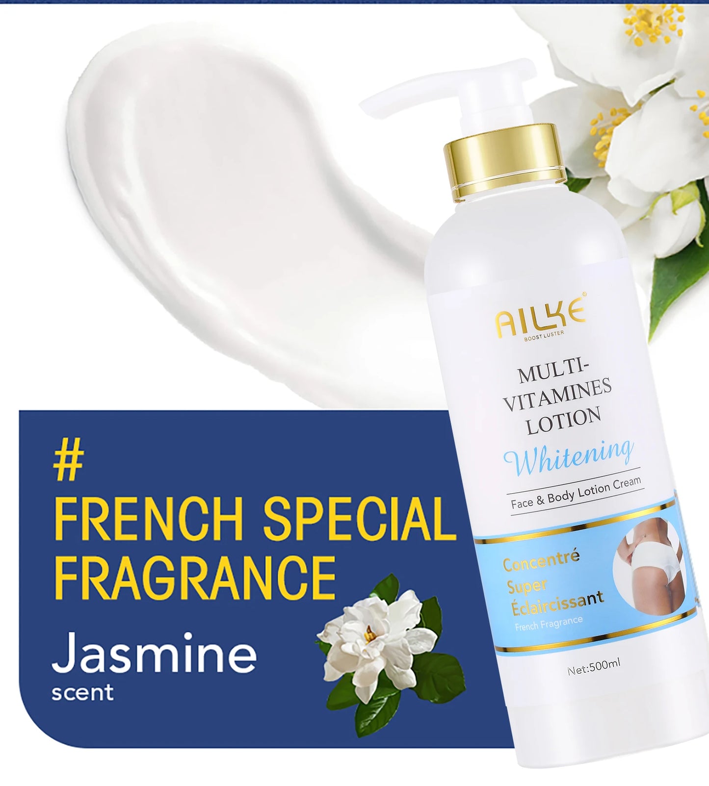 AILKE Multi Vitamin Whitening Body Lotion With Vitamins A,E,B3,B5, Increase Skin Radiance, Even Skin Tone, Moisturizer Cream