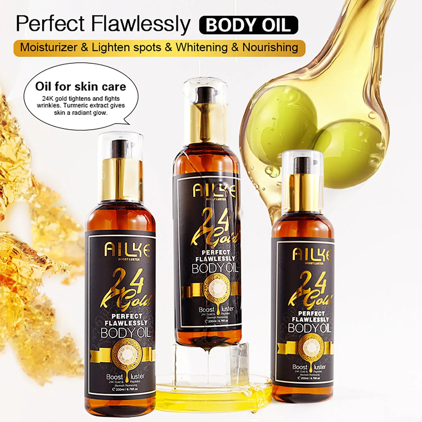 AILKE 24K Whitening Skin Care Set, Lightening, Remove Black Spots, Melanin, Stains, Even Skin Tone, Moisturizing, for All Skin
