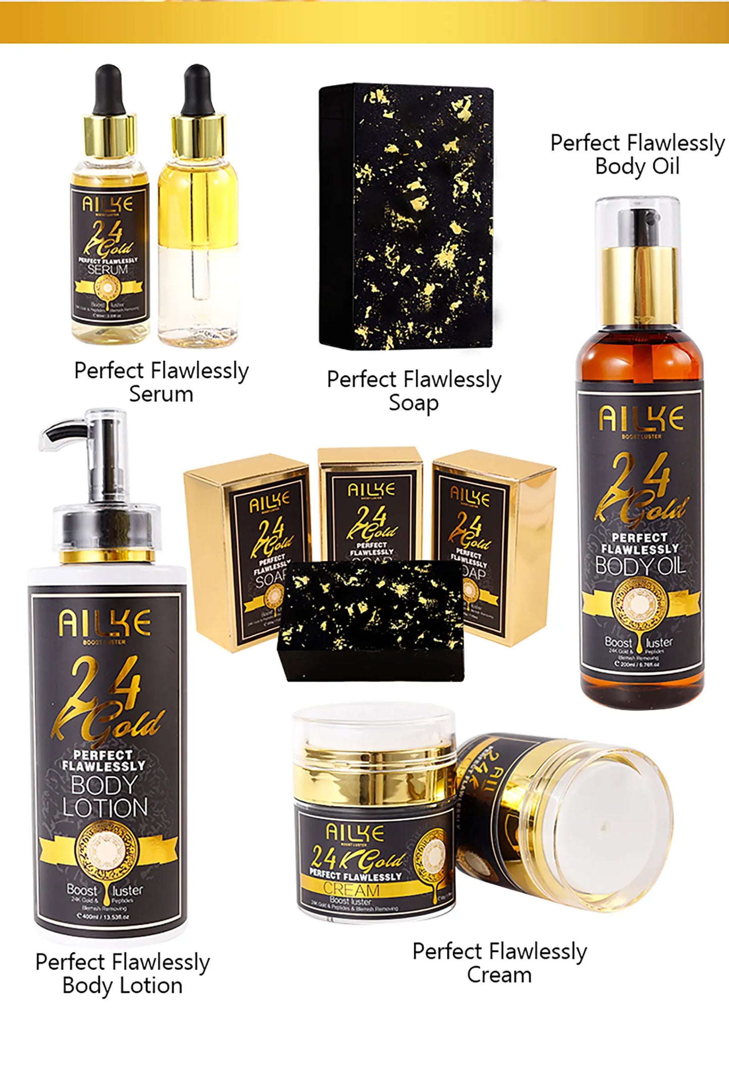 AILKE 24K Gold Collagen Whitening Skin Care Set for All Skin Types, Remove Dark Spot, Wrinkles, Anti Aging, Even Skin Tone