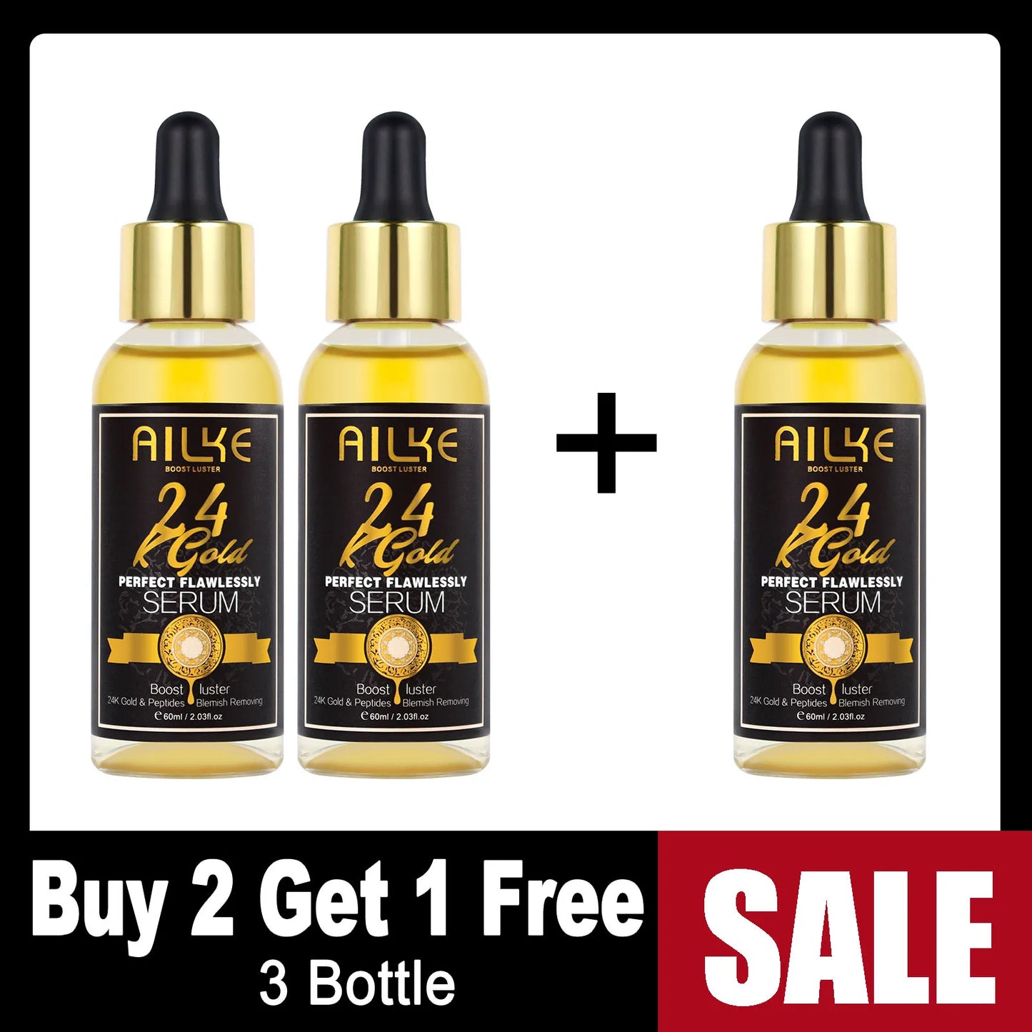 AILKE 24K Whitening Skin Care Set, Lightening, Remove Black Spots, Melanin, Stains, Even Skin Tone, Moisturizing, for All Skin