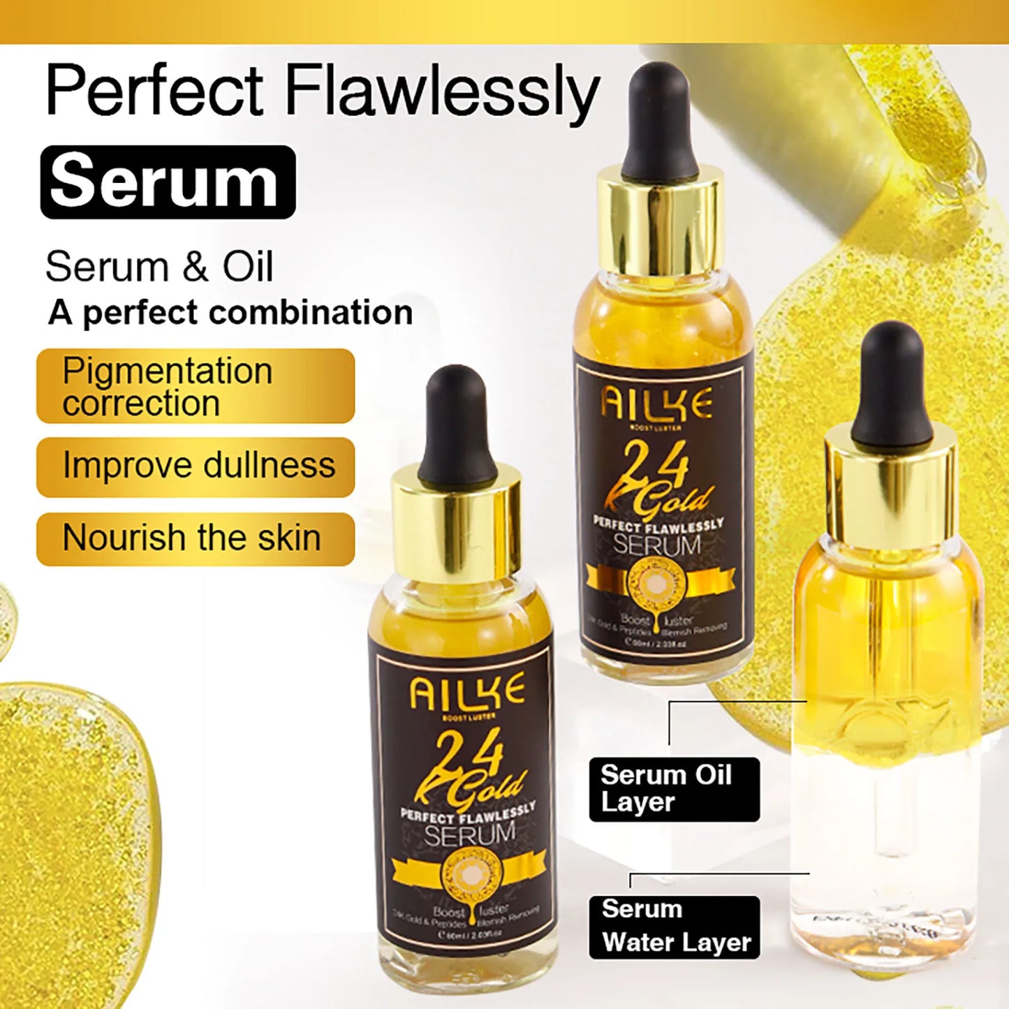 AILKE 24K Whitening Skin Care Set, Lightening, Remove Black Spots, Melanin, Stains, Even Skin Tone, Moisturizing, for All Skin