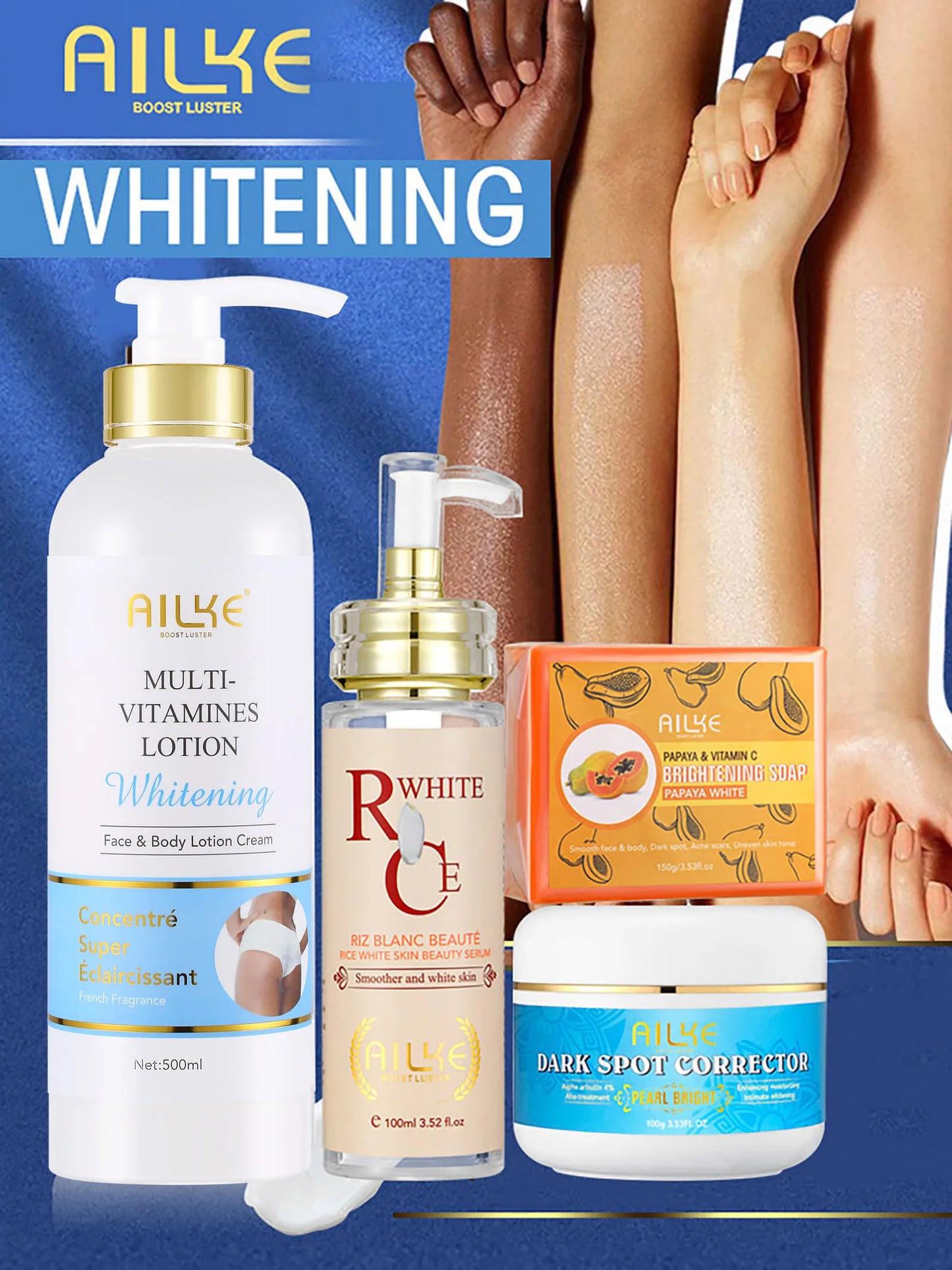 AILKE Multi Vitamin Whitening Body Lotion With Vitamins A,E,B3,B5, Increase Skin Radiance, Even Skin Tone, Moisturizer Cream