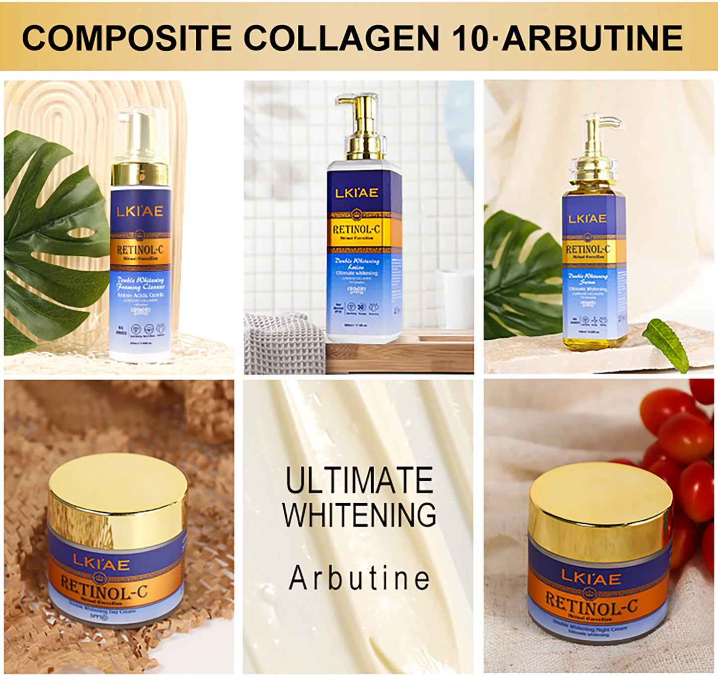 LKIAE Advanced Retinol Double Whitening Skin Care Set, Deeply Moisturizing, Clean Skin, Reduce Wrinkles, Stains, Dark Spots