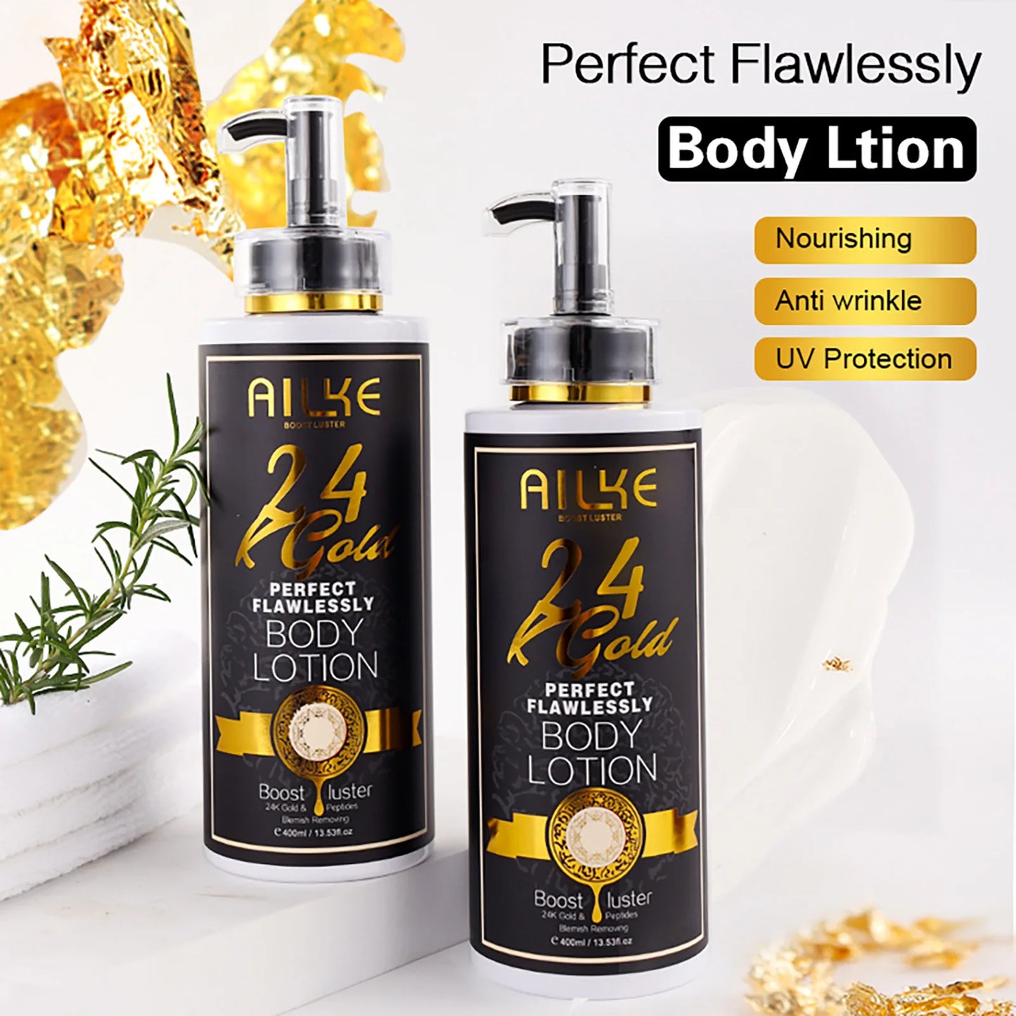 AILKE 24K Whitening Skin Care Set, Lightening, Remove Black Spots, Melanin, Stains, Even Skin Tone, Moisturizing, for All Skin