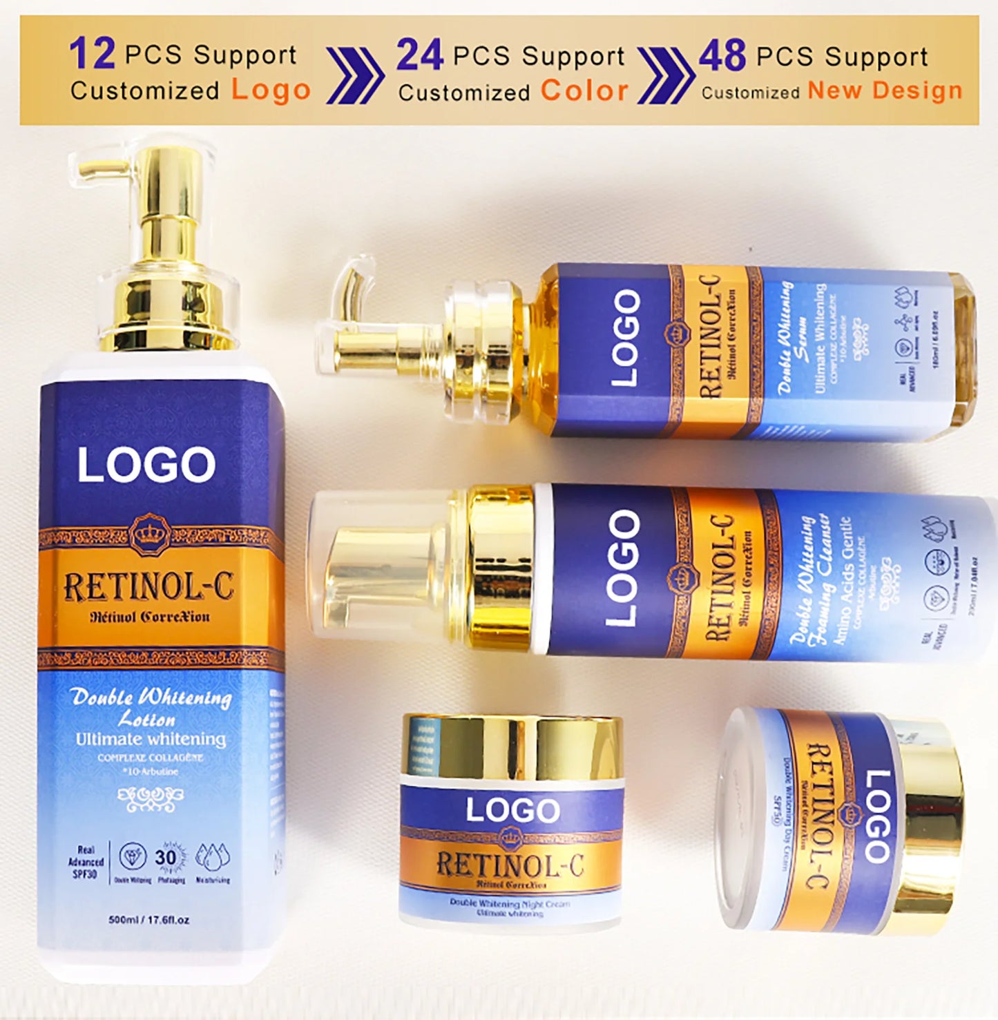 LKIAE Advanced Retinol Double Whitening Skin Care Set, Deeply Moisturizing, Clean Skin, Reduce Wrinkles, Stains, Dark Spots