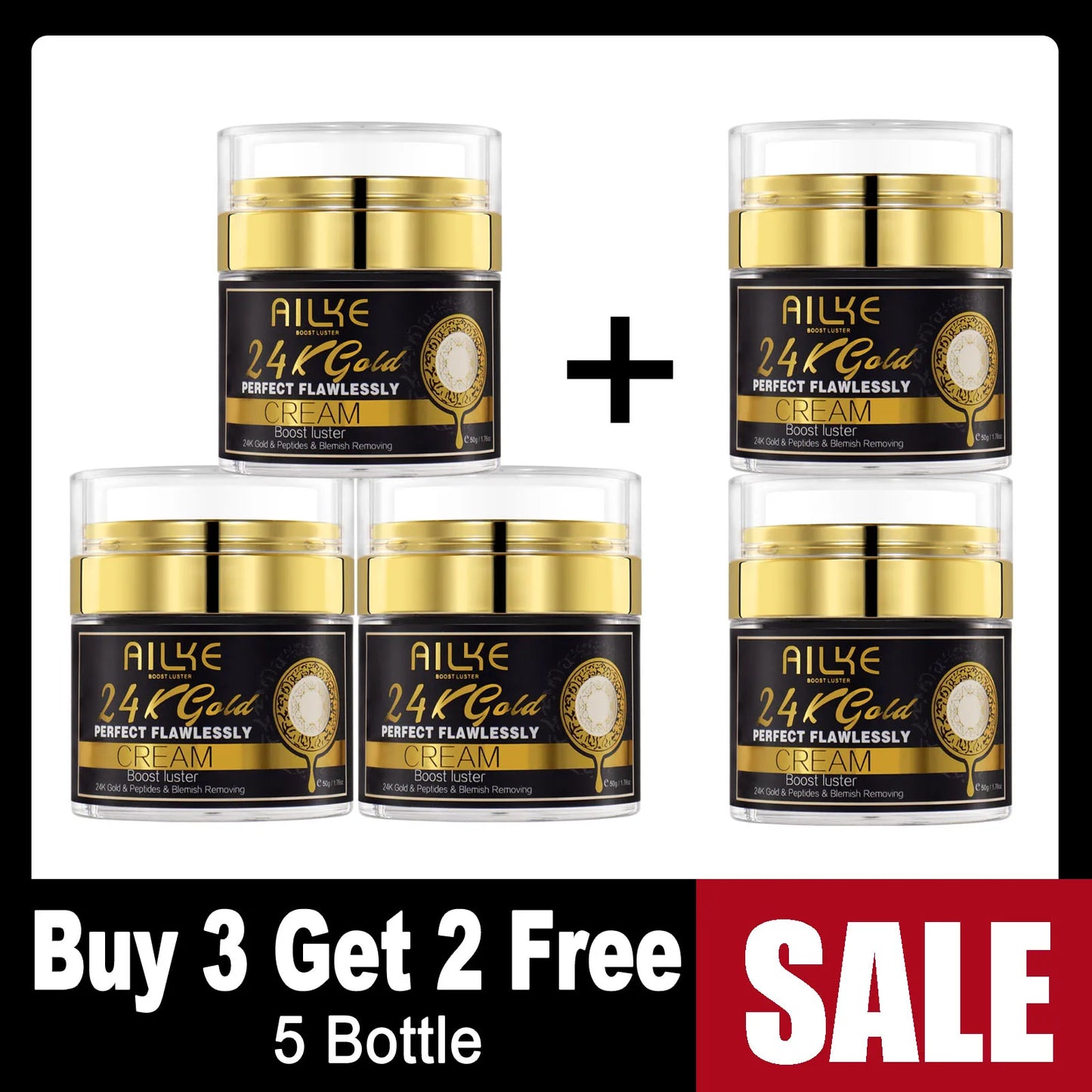 AILKE 24K Whitening Skin Care Set, Lightening, Remove Black Spots, Melanin, Stains, Even Skin Tone, Moisturizing, for All Skin