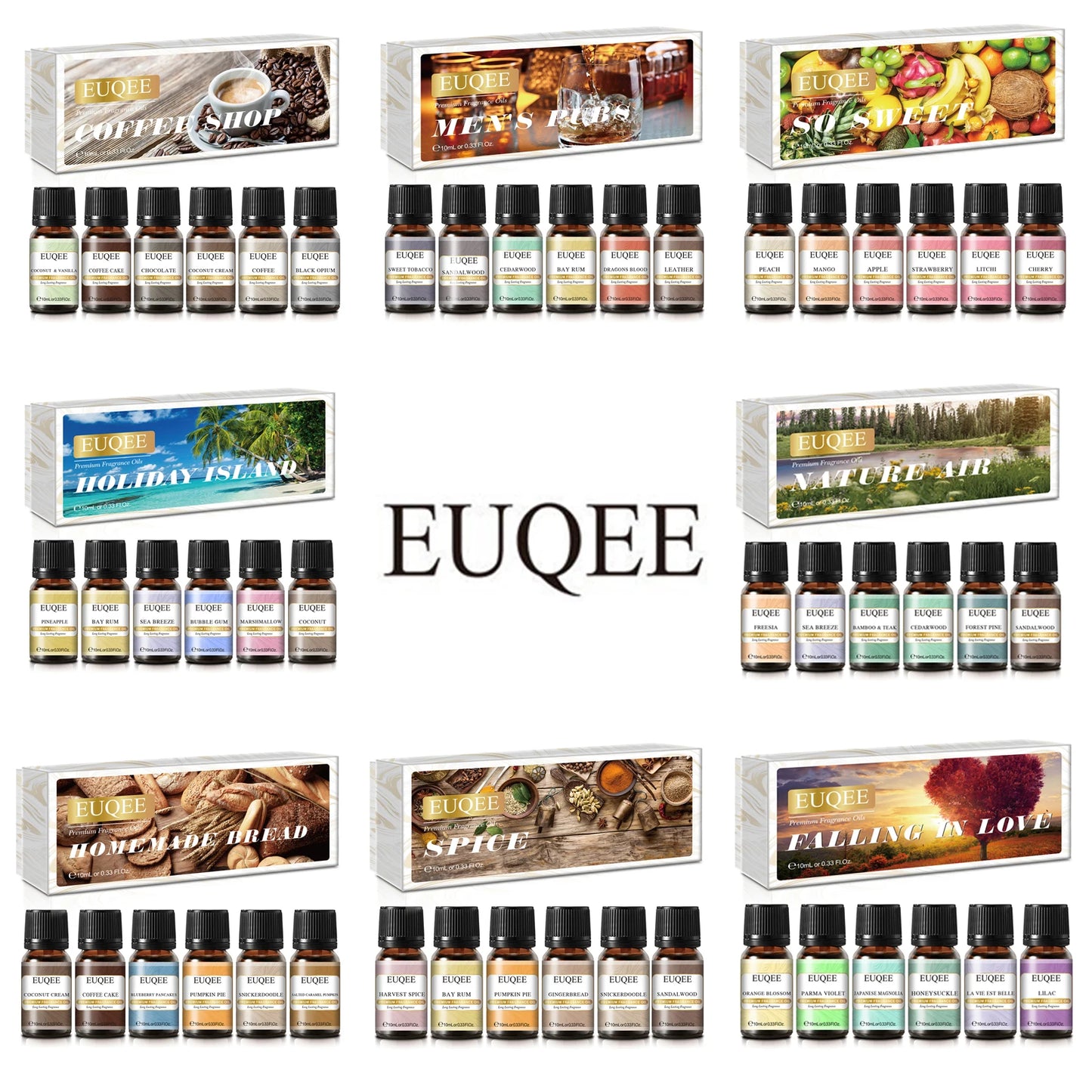 EUQEE Premium Fragrance Oils Set For Men & Women-6x10ml,Scented Essential Oil for Diffuser, Aromatherapy,Candle Making, DIY Soap