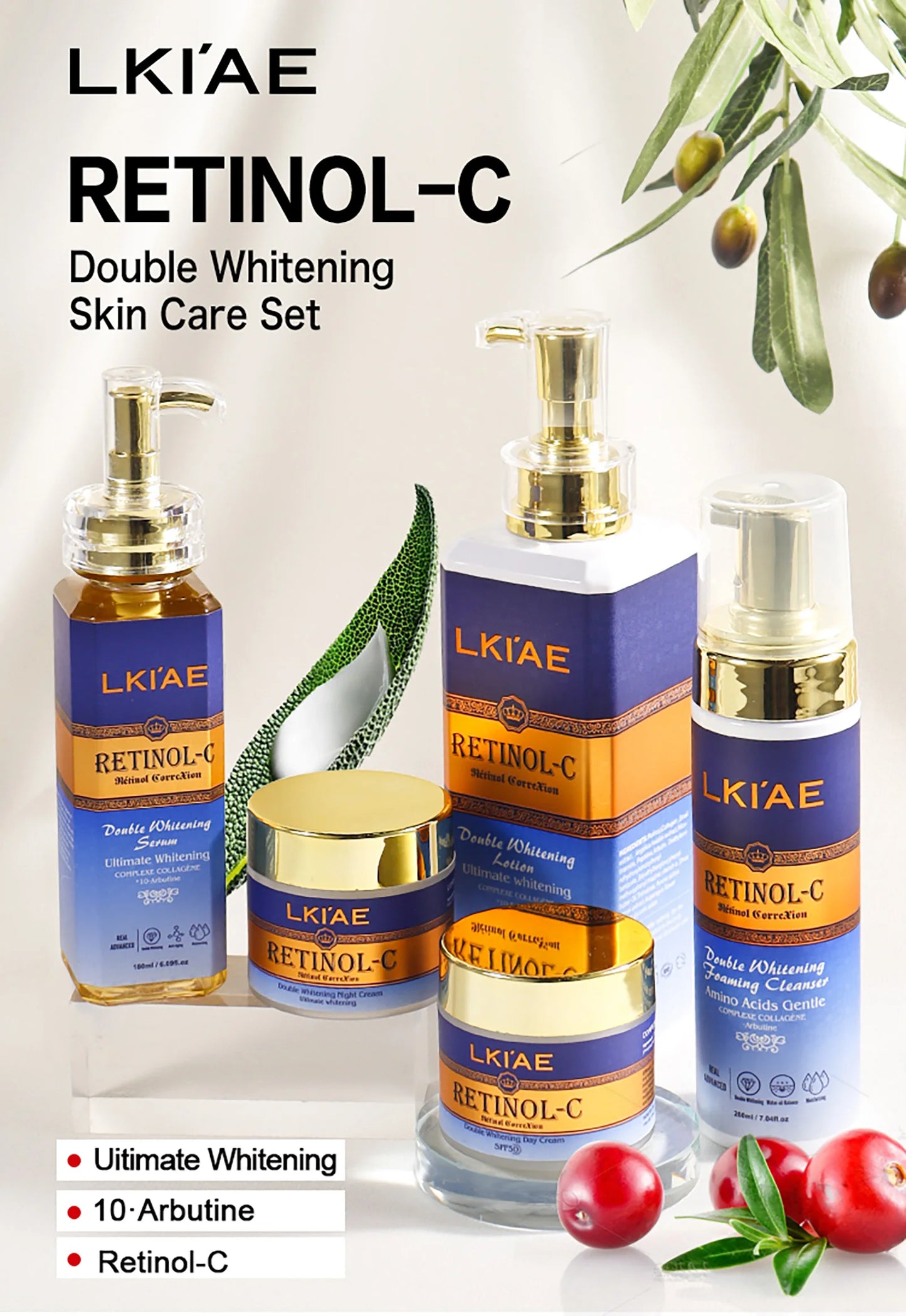 LKIAE Advanced Retinol Double Whitening Skin Care Set, Deeply Moisturizing, Clean Skin, Reduce Wrinkles, Stains, Dark Spots