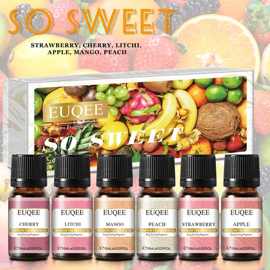 EUQEE Premium Fragrance Oils Set For Men & Women-6x10ml,Scented Essential Oil for Diffuser, Aromatherapy,Candle Making, DIY Soap