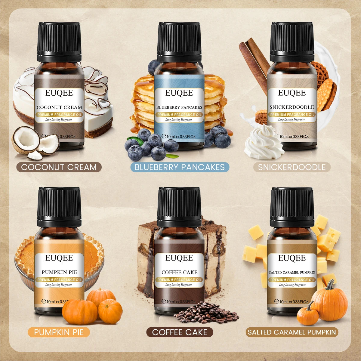 EUQEE Premium Fragrance Oils Set For Men & Women-6x10ml,Scented Essential Oil for Diffuser, Aromatherapy,Candle Making, DIY Soap