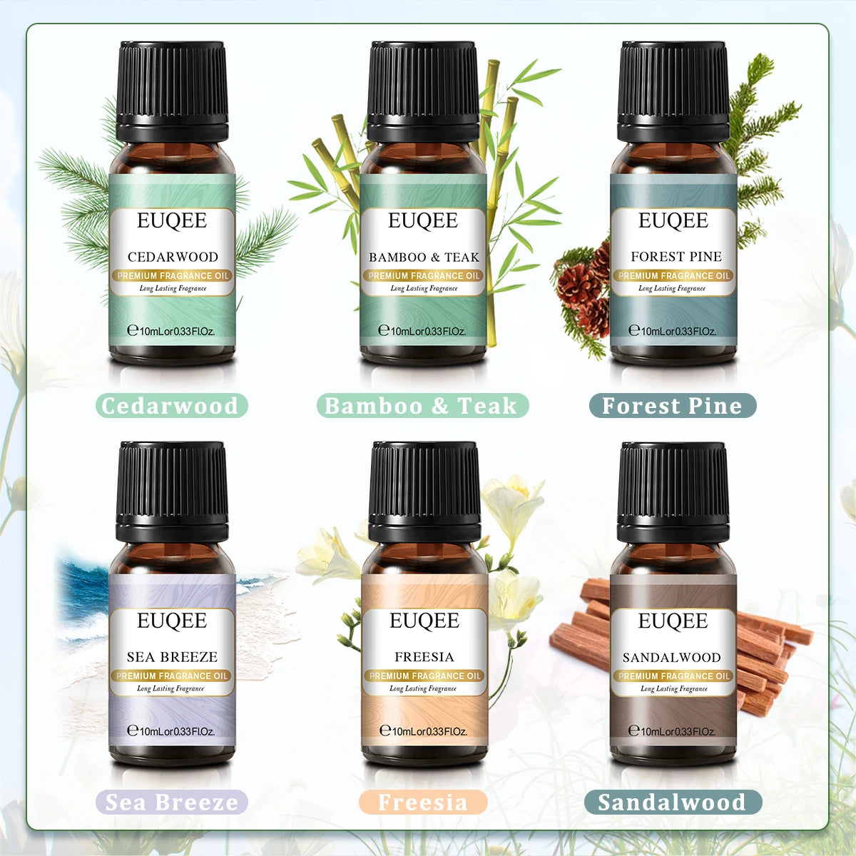 EUQEE Premium Fragrance Oils Set For Men & Women-6x10ml,Scented Essential Oil for Diffuser, Aromatherapy,Candle Making, DIY Soap