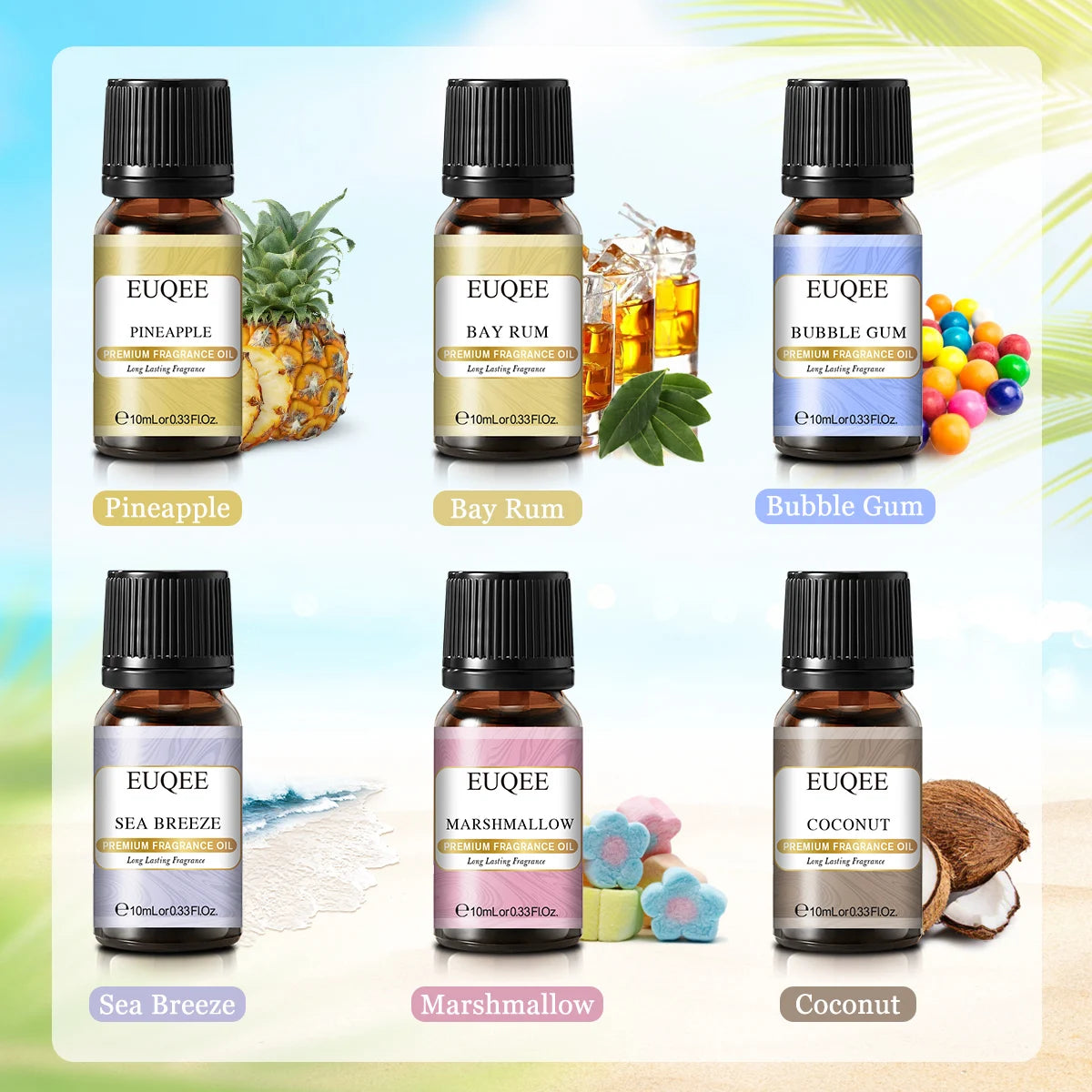 EUQEE Premium Fragrance Oils Set For Men & Women-6x10ml,Scented Essential Oil for Diffuser, Aromatherapy,Candle Making, DIY Soap
