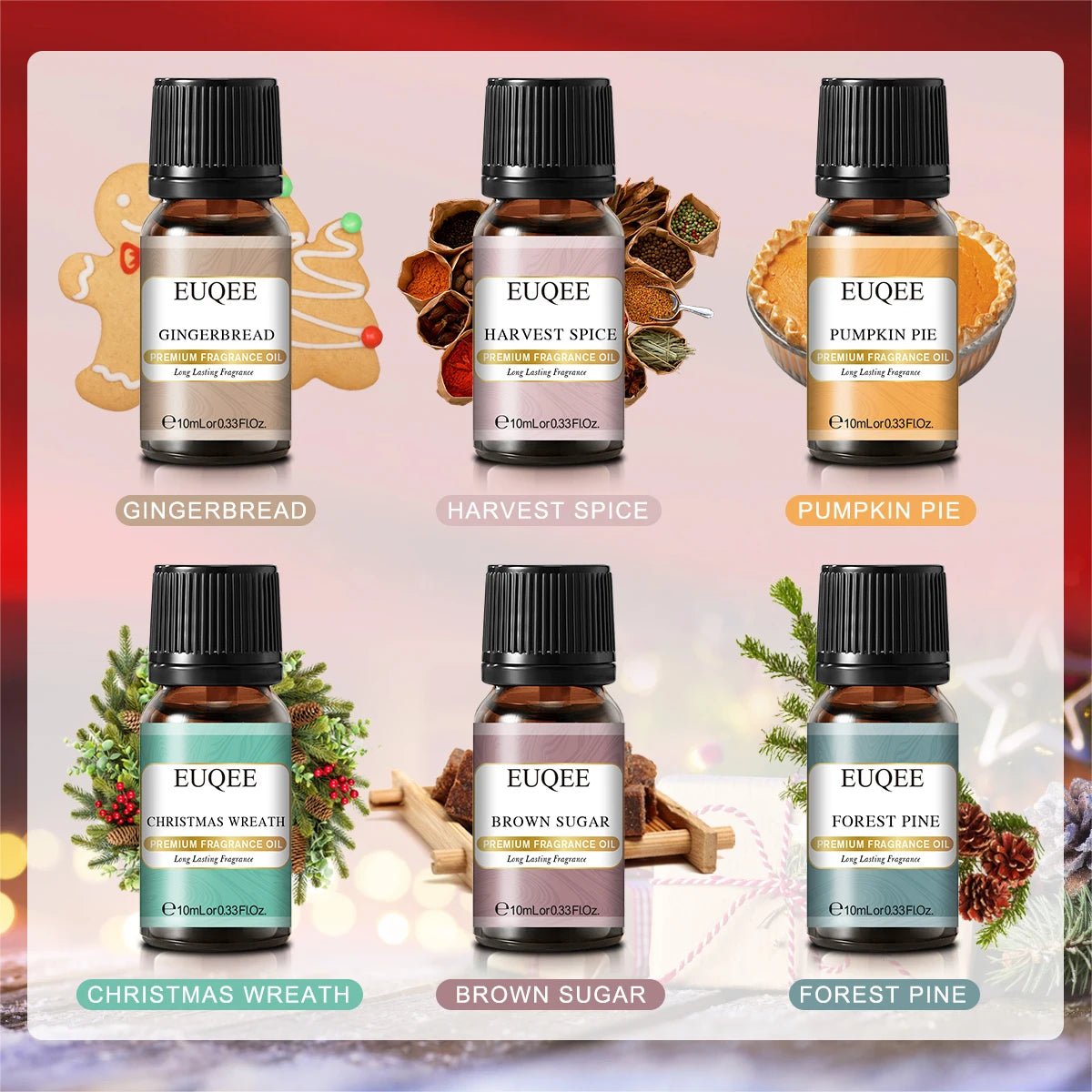 EUQEE Premium Fragrance Oils Set For Men & Women-6x10ml,Scented Essential Oil for Diffuser, Aromatherapy,Candle Making, DIY Soap