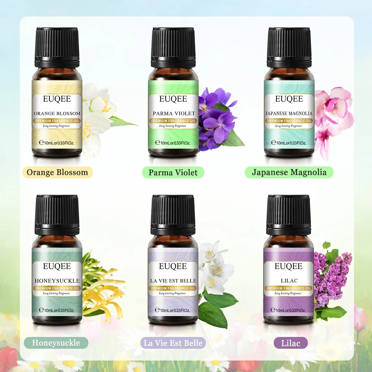 EUQEE Premium Fragrance Oils Set For Men & Women-6x10ml,Scented Essential Oil for Diffuser, Aromatherapy,Candle Making, DIY Soap
