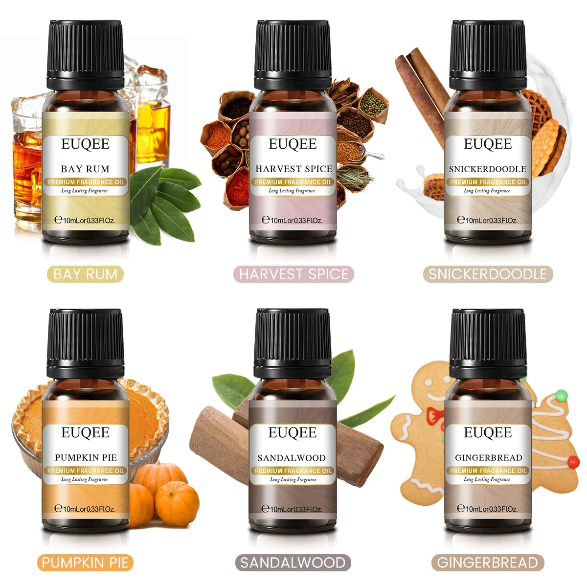 EUQEE Premium Fragrance Oils Set For Men & Women-6x10ml,Scented Essential Oil for Diffuser, Aromatherapy,Candle Making, DIY Soap